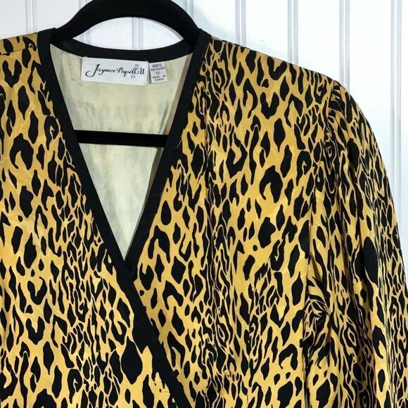 Vintage Jaymee Pape’ll  Wrap Top Womens 12 Black Brown Hi Low Pleated Retro 90’s - Picture 5 of 11